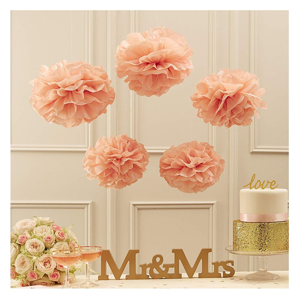 Ginger Ray - Pastel Perfection Pom Poms Pack Of 5 - Pink