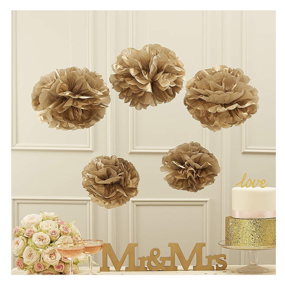 Ginger Ray - Pastel Perfection Pom Poms Pack Of 5 - Gold