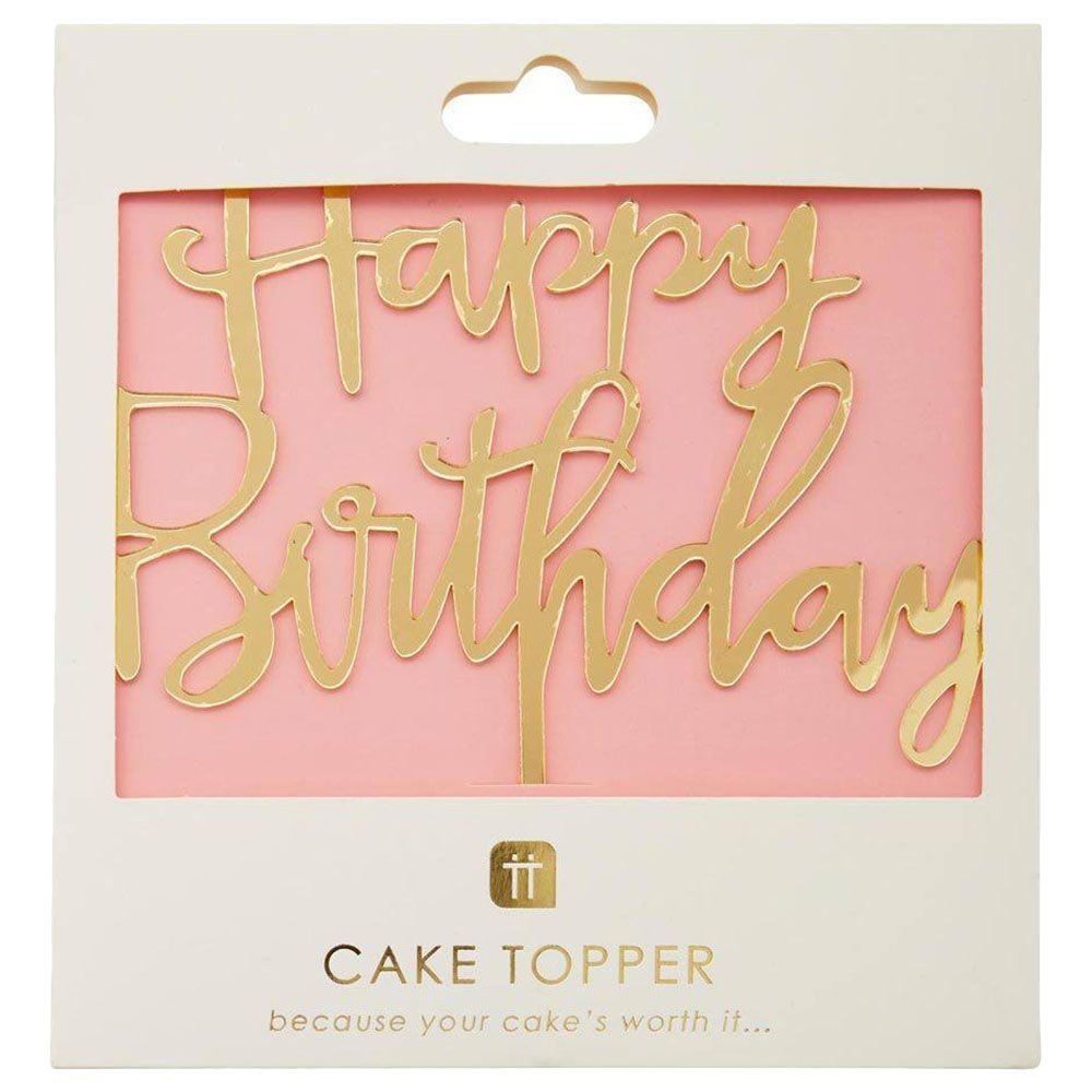 Talking Tables Rose Happy Birthday Acrylic Gold Cake Topper