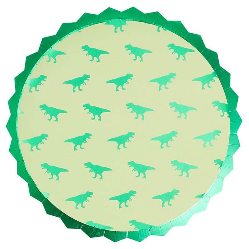 Ginger Ray Dinosaur Paper Party Plates Green