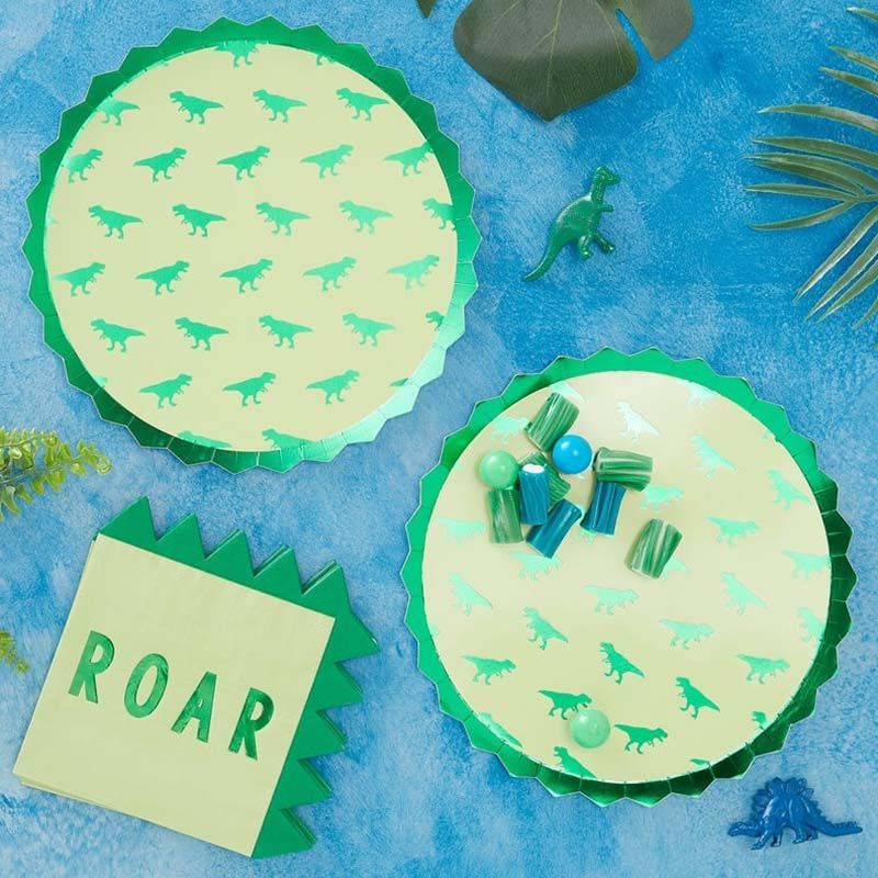 Ginger Ray Dinosaur Paper Party Plates Green