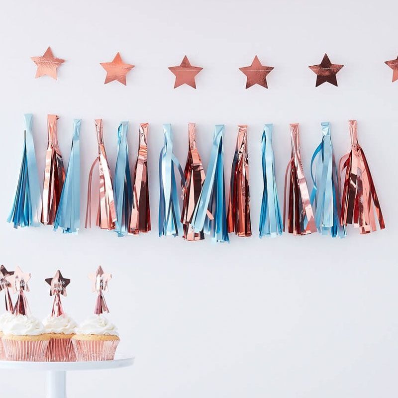 Ginger Ray Matte Blue And Rose Gold Tassel Garland