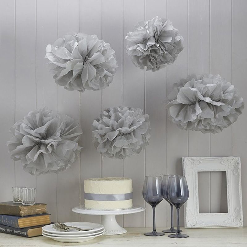 Ginger Ray - Vintage Lace Pom Poms Metallic Grey