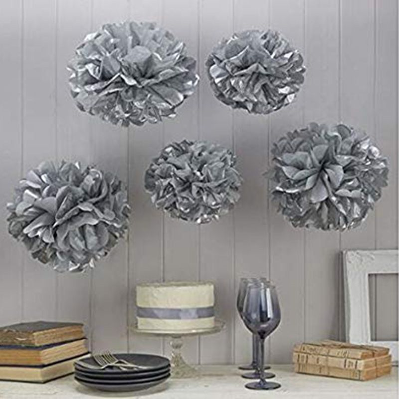 Ginger Ray - Vintage Lace Pom Poms Metallic Silver