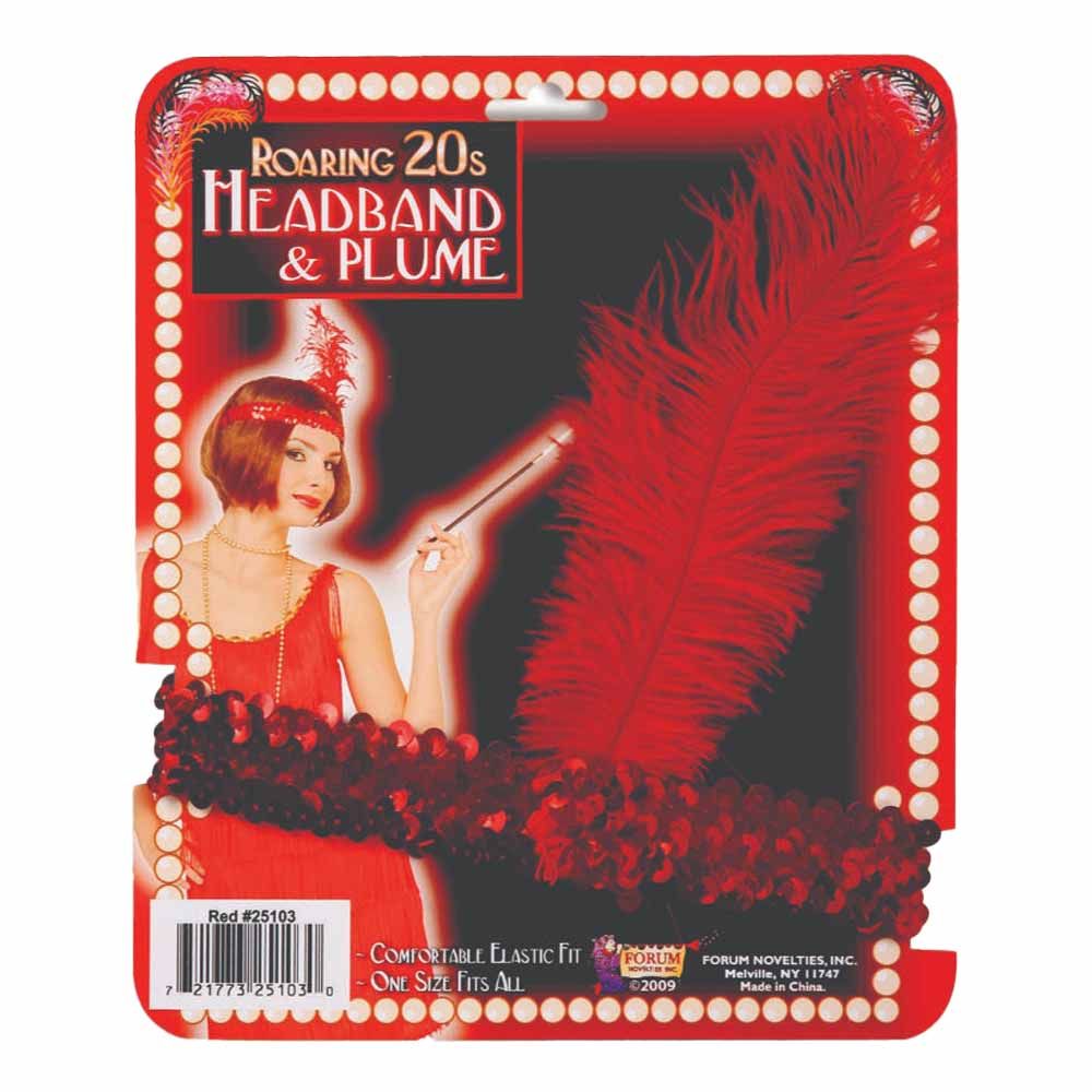 Forum Novelties - Roarin 20S Sequin Flapper Headband W/Plume Red