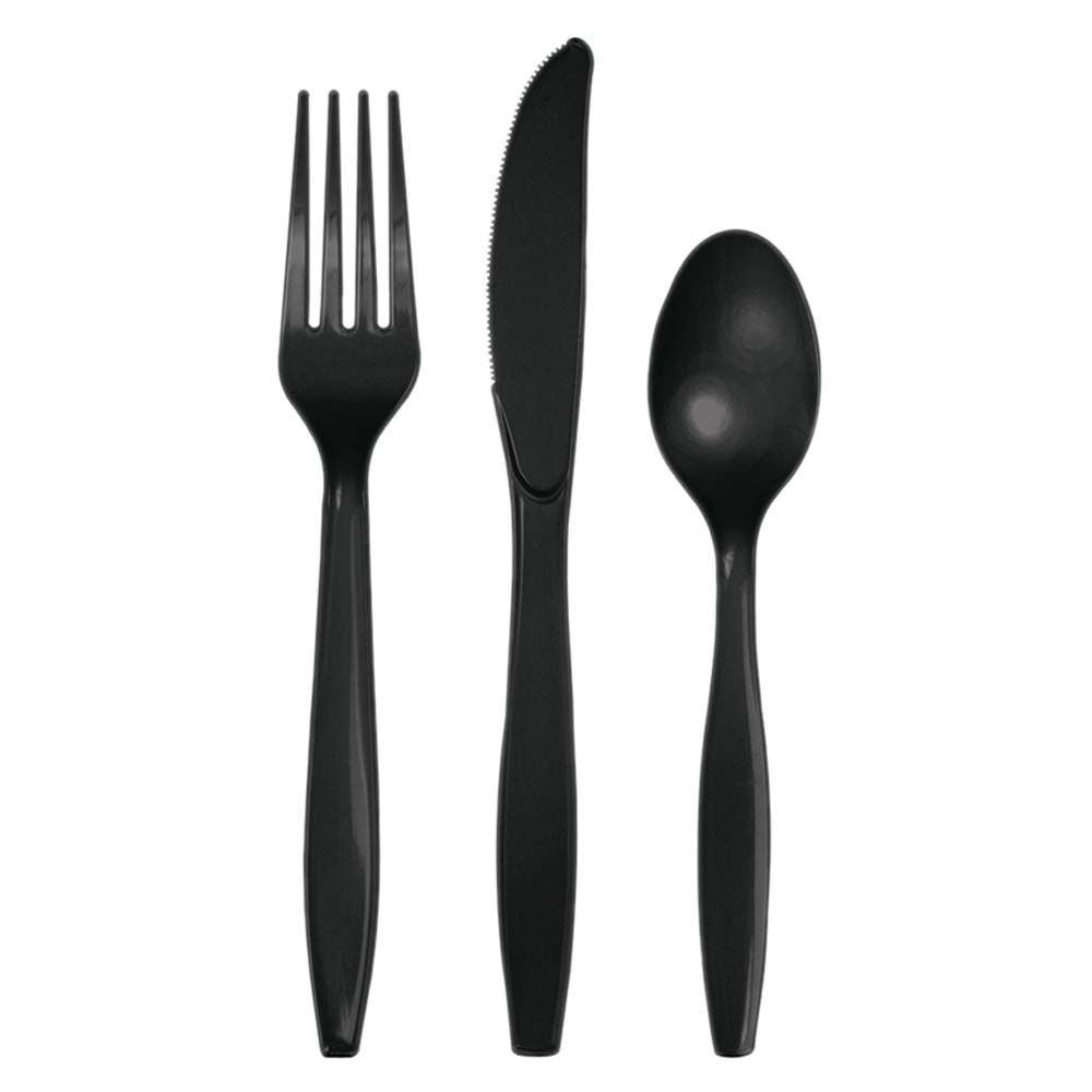 Party Zone - Touch of Color Cutlery Assortment 24pcs - Black