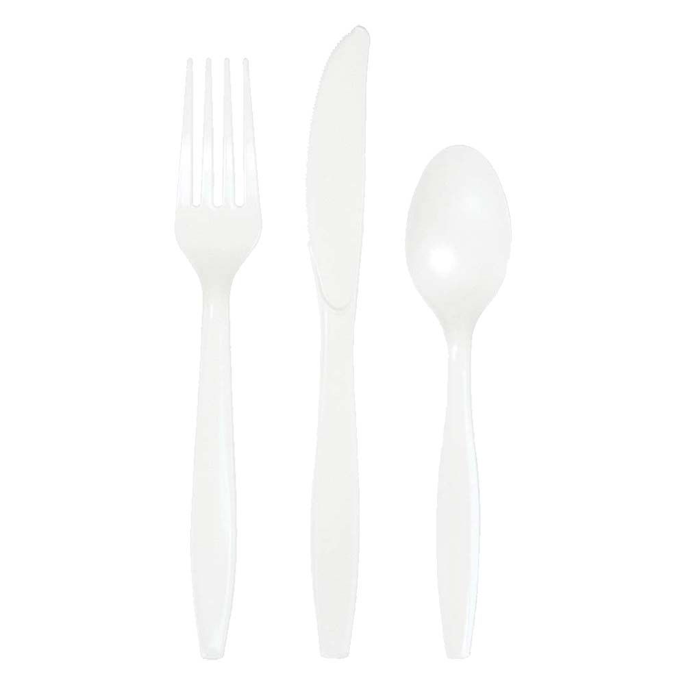 Party Zone - Touch of Color Plastic Cutlery 24pcs - White