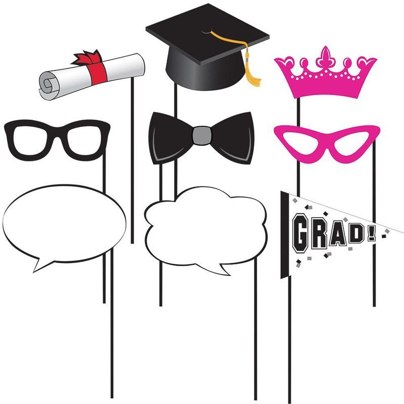 Creative Converting Grad Photo Props \W Stick Assorted 10pcs