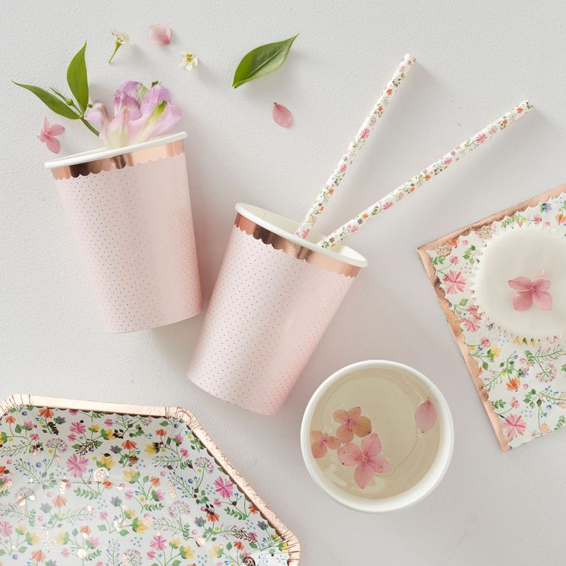 Ginger Ray Rose Gold ed Ditsy Floral Paper Cups 8pcs