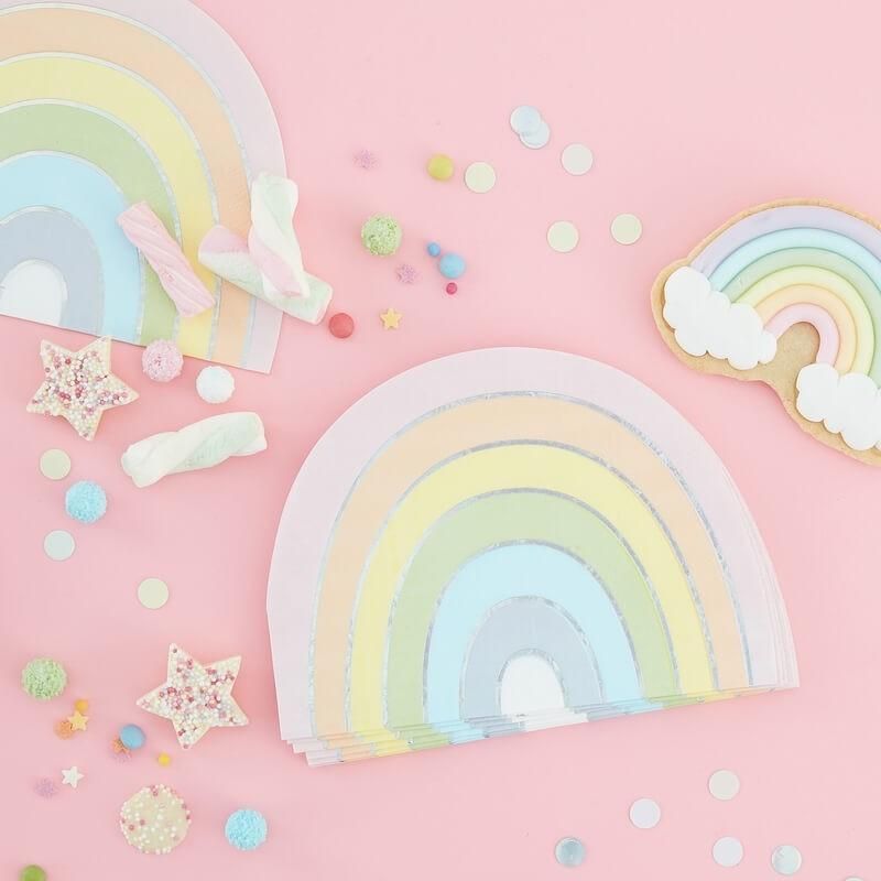 Ginger Ray - Pastel & Iridescent Rainbow Paper Napkins 16pcs