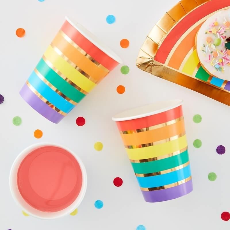 Ginger Ray - OTR Paper Cups Rainbow & Gold 8pcs