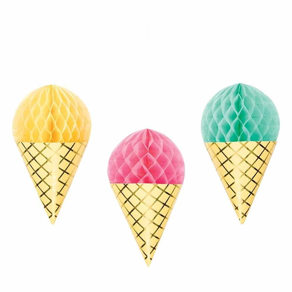 Creative Converting - Ice Cream Foil Honeycomb Cones - Pack of 3