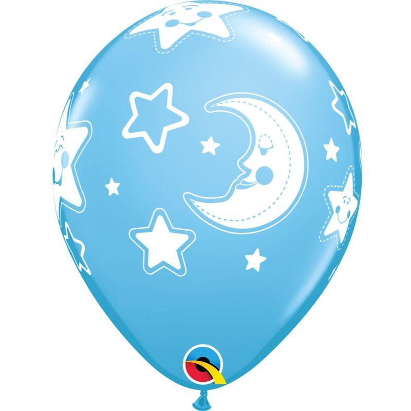 Qualatex Baby Moon & Stars 11in Pale Blue Latex Balloon 6pcs