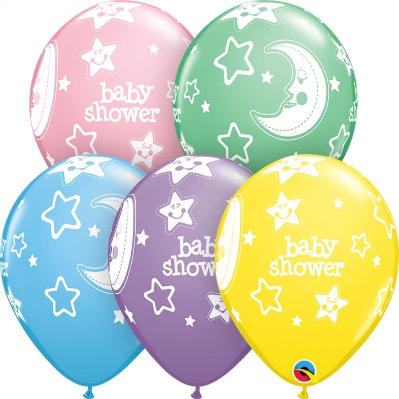 Qualatex Baby Shower Moons & Stars 11in Pastel Asst Balloon