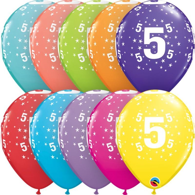 Qualatex Age 5 11in Tropical Assortment Latex Balloon 6pcs