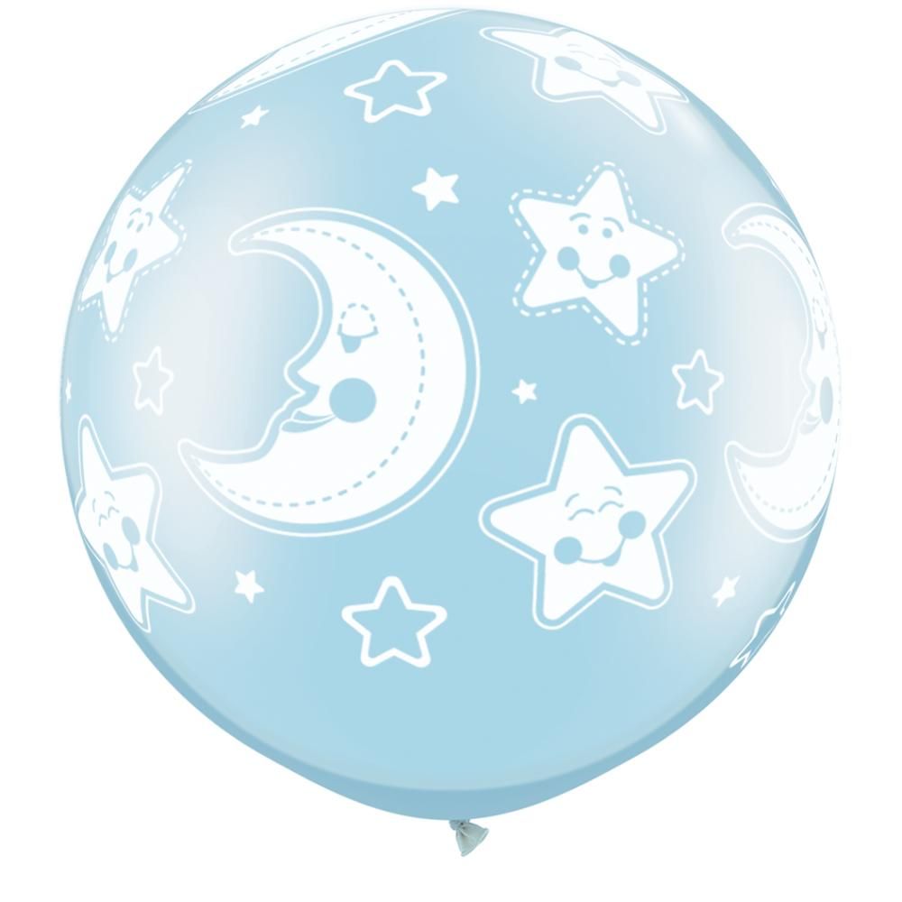 Qualatex - 30 بوصة Baby Moon & Stars Pearl Light Blue قطعتان