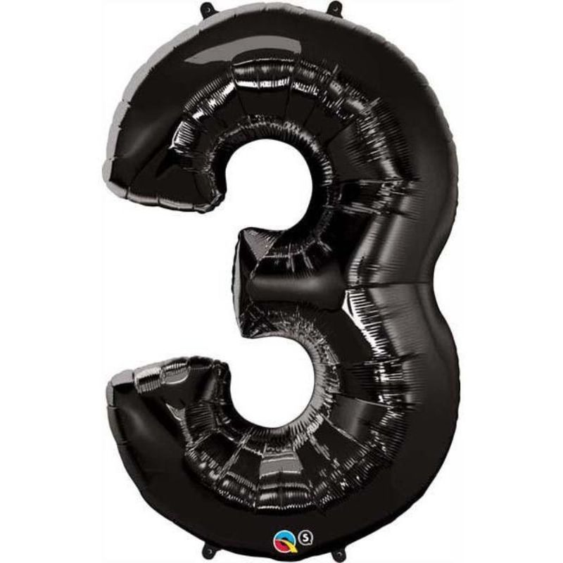 Qualatex - Number Three Onyx Black 34in Number Foil Balloon 1pc