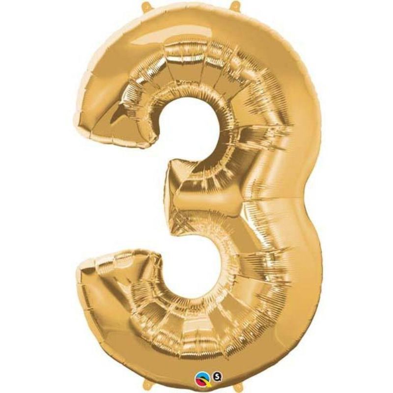 Qualatex - Number Three Gold 34in Number Foil Balloon 1pc