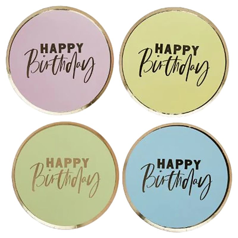 Hootyballoo - Pastel 'Happy Birthday' Paper Plates - 8pcs