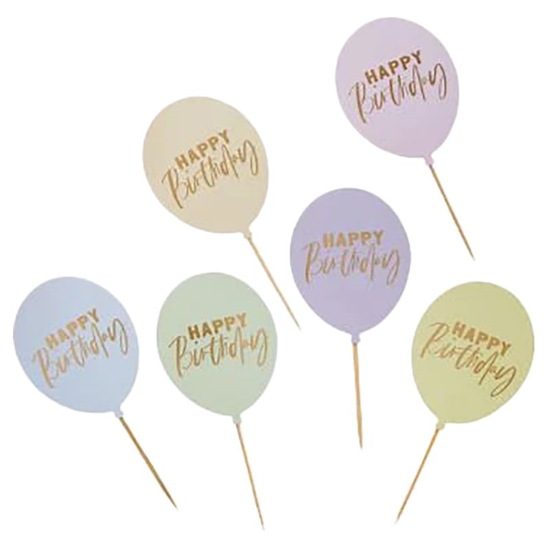 Hootyballoo - Pastel 'Happy Birthday' Balloon Food Picks - 12pcs