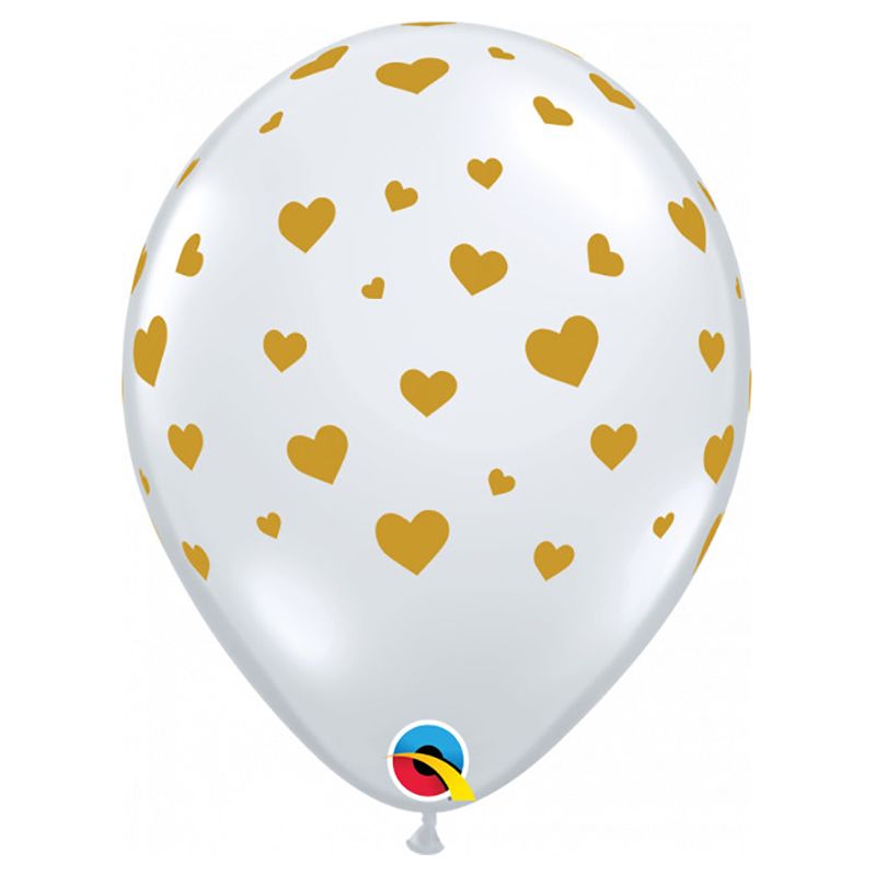 Qualatex - Random Hearts-A-Round Diamond Balloon - Clear w/Gold Ink