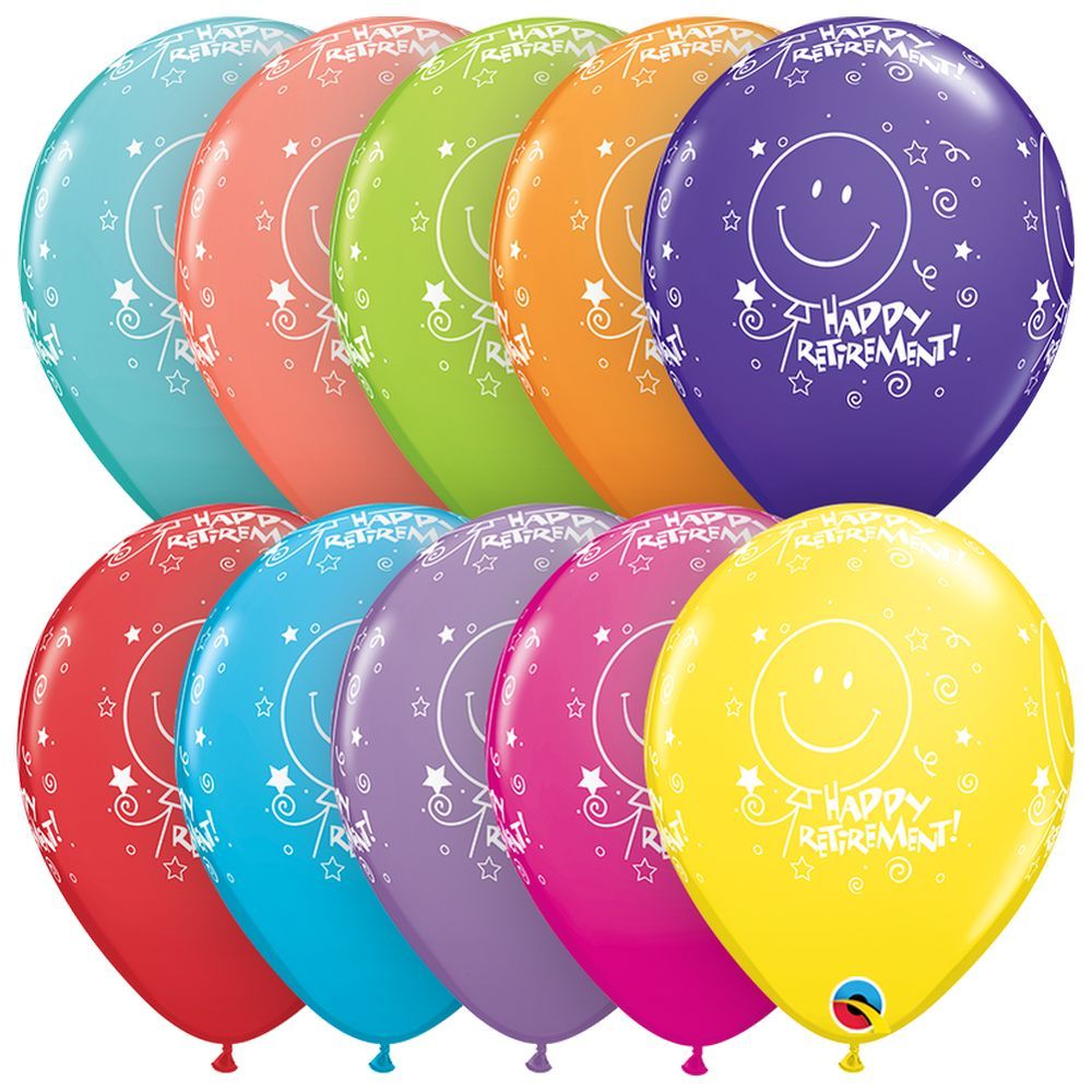 Qualatex - Retirement Smile Face Round Balloon - 6pcs - 11-Inch