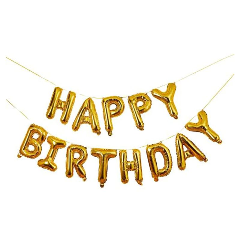 Hootyballoo - 'Happy Birthday' Foil Balloon Garland - 16-Inch - Gold