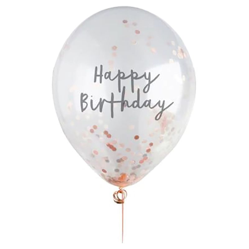 Hootyballoo - 'Happy Birthday' Confetti Filled Latex Balloons - 5pcs - Rose Gold 