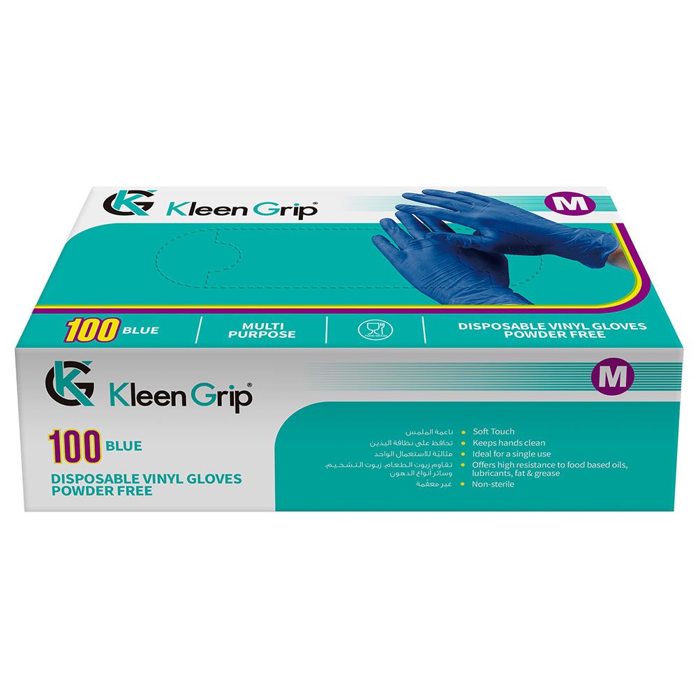 Kleen Grip - Disposable Vinyl Gloves 100pcs - Blue - Medium