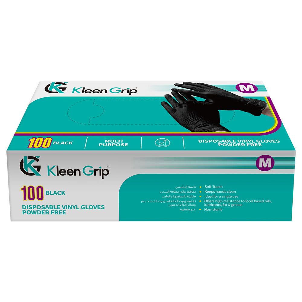 Kleen Grip - Disposable Vinyl Gloves 100pcs - Black - Medium