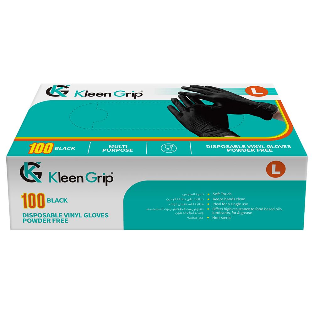 Kleen Grip - Disposable Vinyl Gloves 100pcs - Black - Large