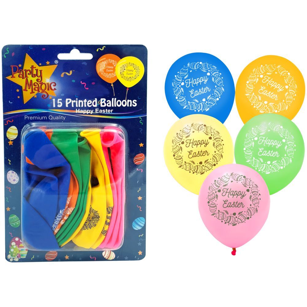 Party Magic - Happy Easter Printed Latex Balloons - Pack Of 15