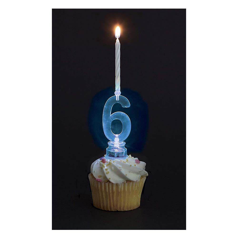 Party Zone - Flashing Candle Holders Numeral 6 with Candles