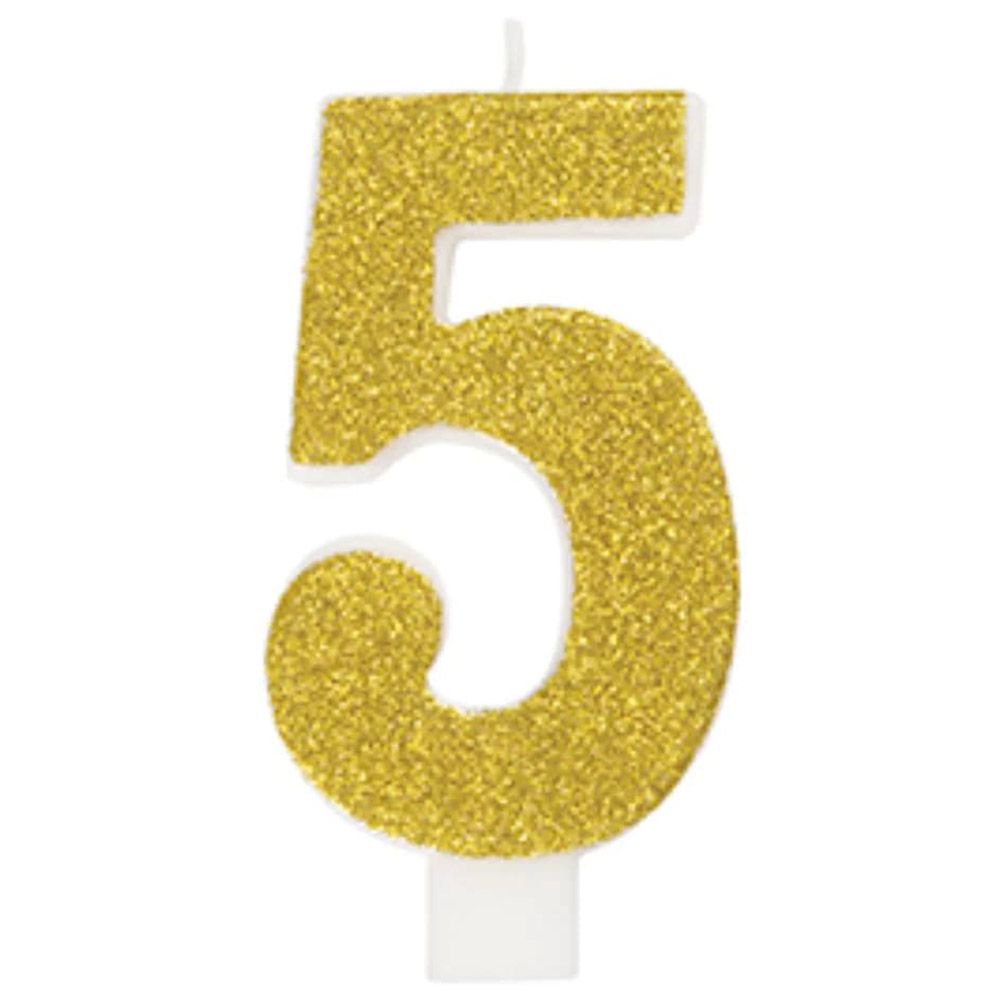 Unique - Number 5 Glitter One Side Printed Candle