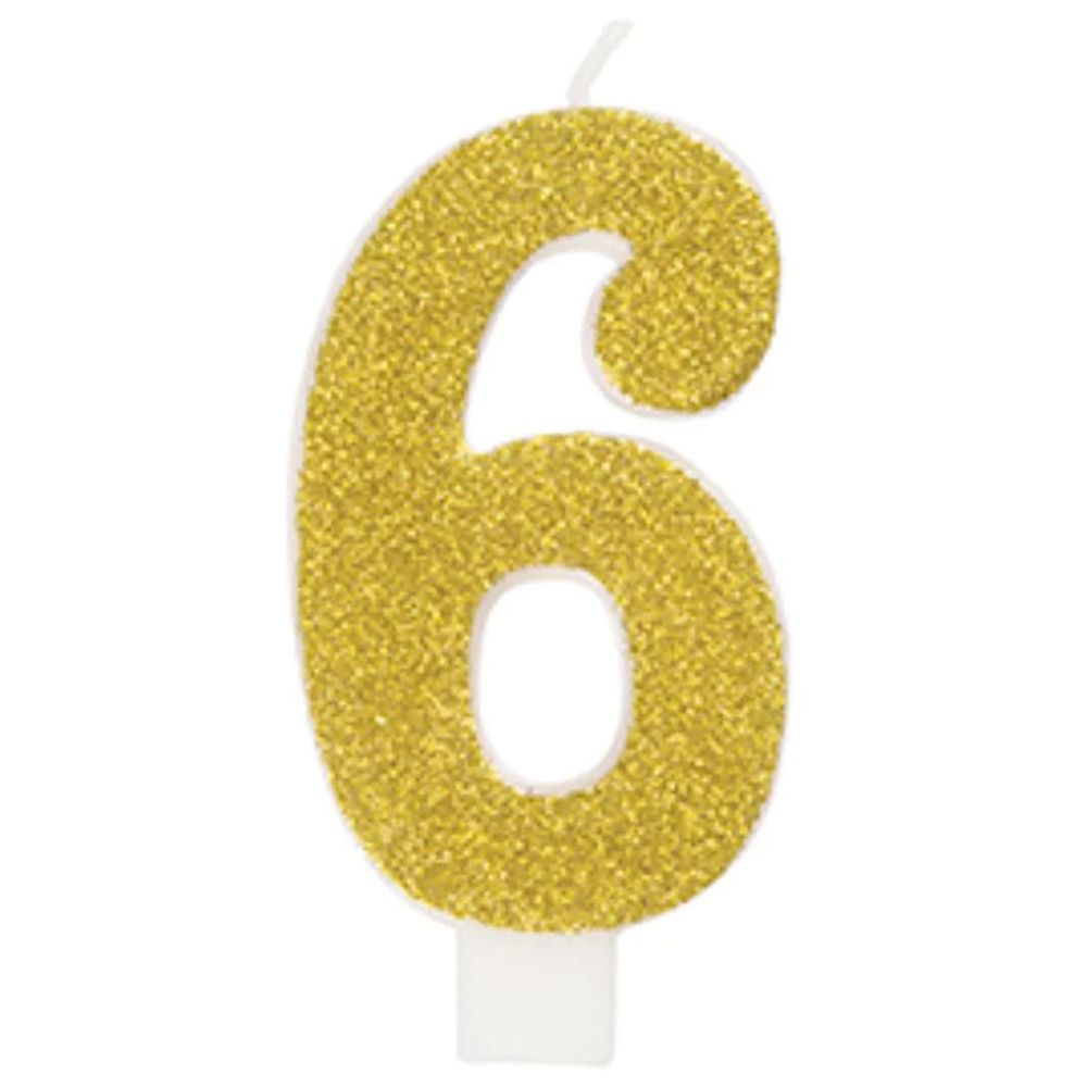 Unique - Number 6 Glitter One Side Printed Candle