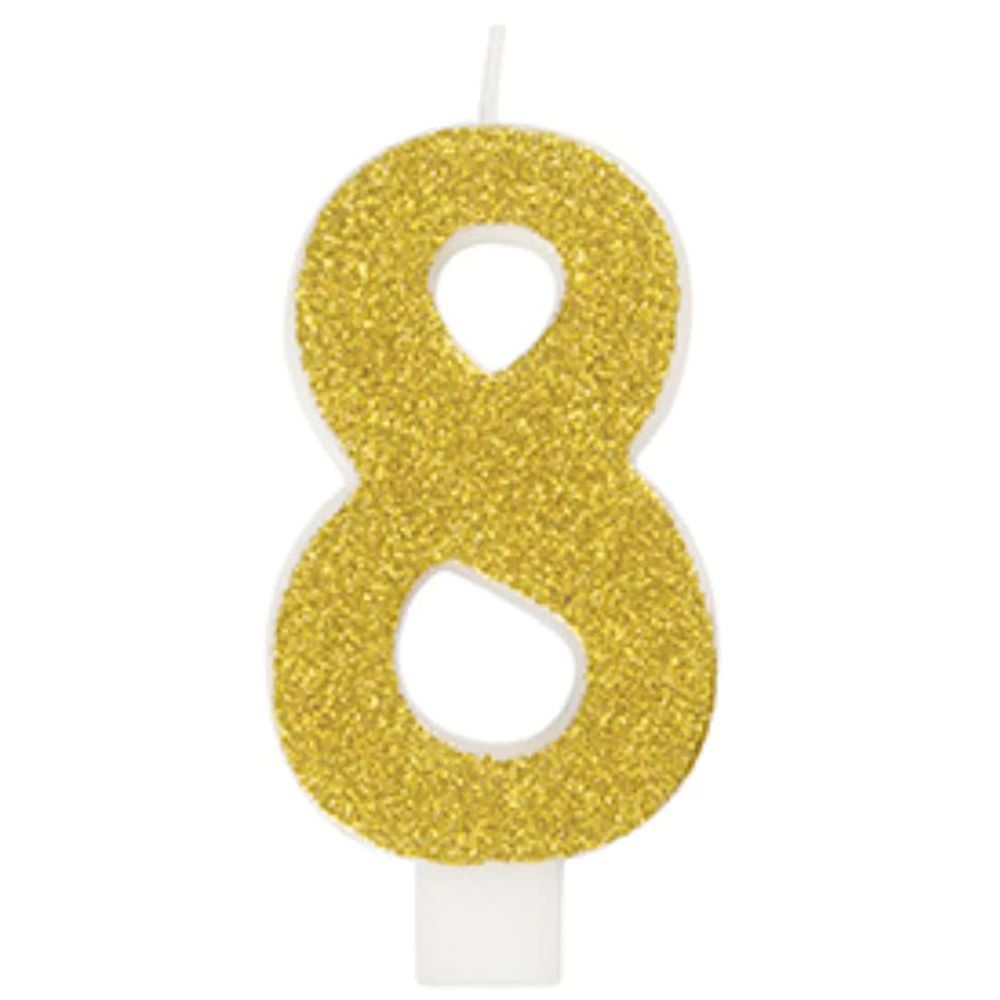 Unique - Number 8 Glitter One Side Printed Candle