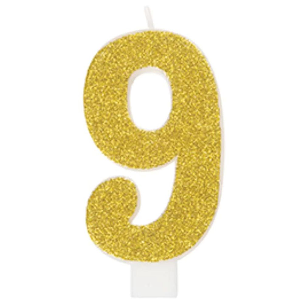 Unique - Number 9 Glitter One Side Printed Candle