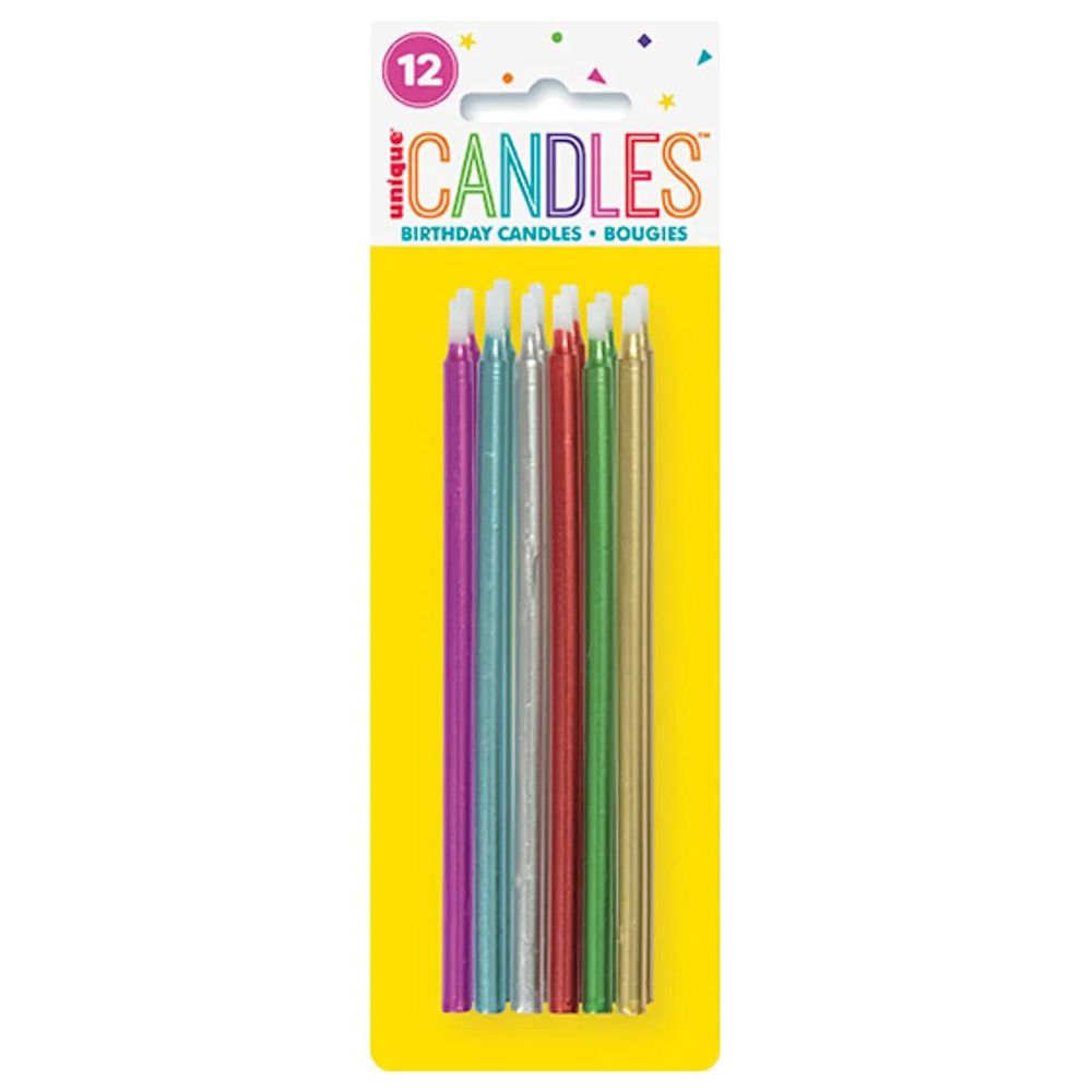 Unique - Birthday Metallic Candles - 12Pc-Set - 5 Inch