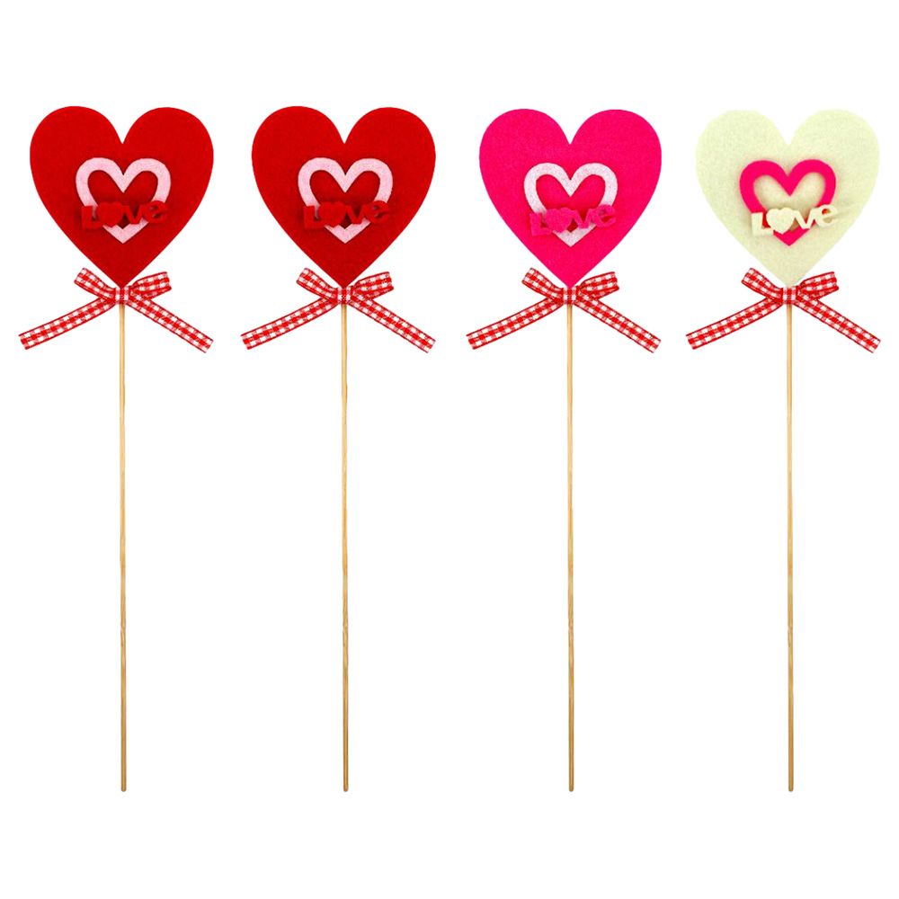 Party Magic - Valentine Heart Picks - Pack of 4 - 28cm