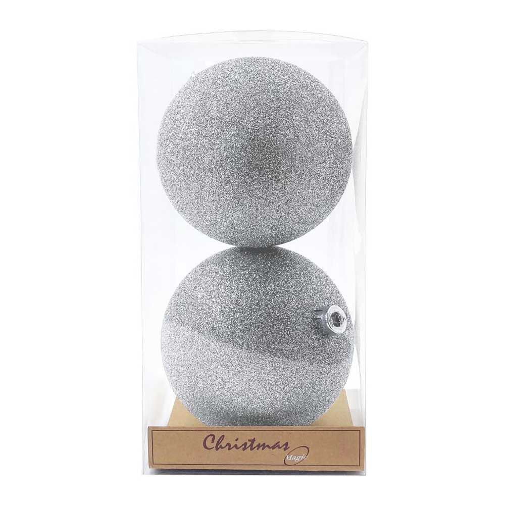 Christmas Magic - Glitter Christmas Bauble 12 cm Pack of 2 Silver