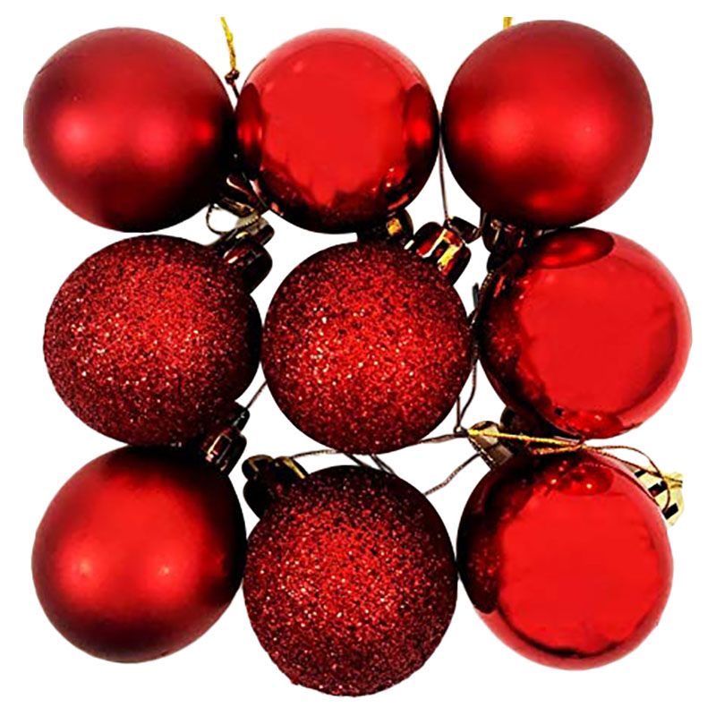 Christmas Magic - 36pcs Christmas Balls Shiny Matt Glitter 3cm - Red