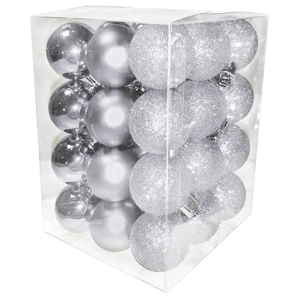 Christmas Magic - 36pcs Christmas Balls Shiny Matt Glitter 3cm - Silver