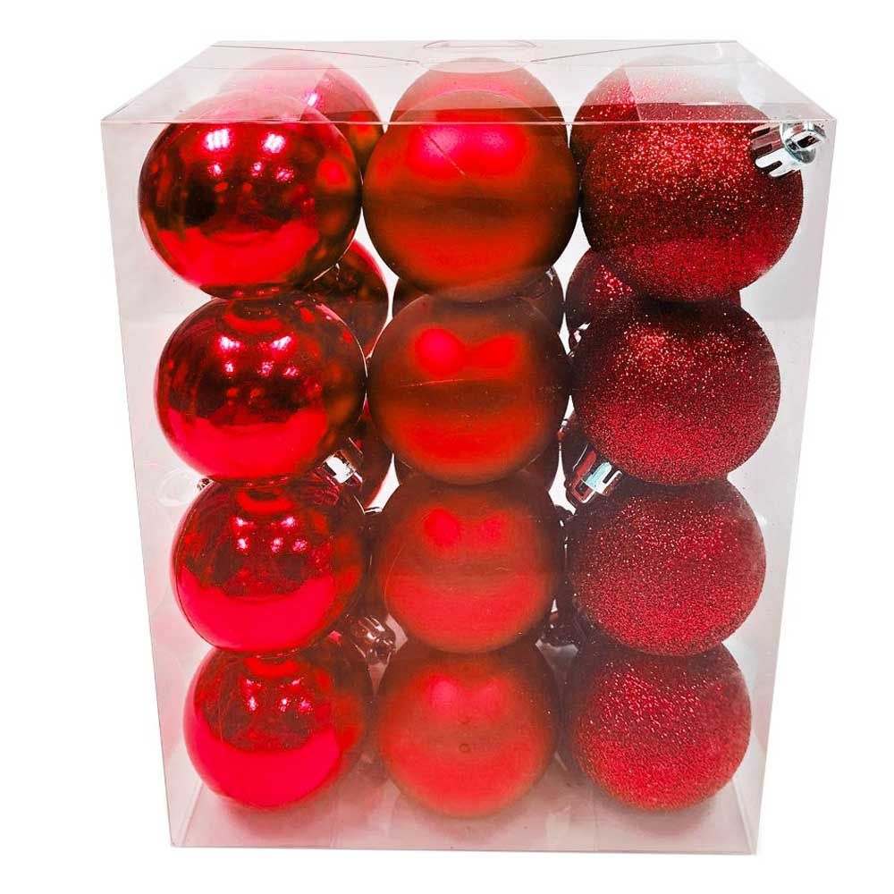 Christmas Magic - Shiny Matt Glitter Balls 5 cm Pack of 24 - Red