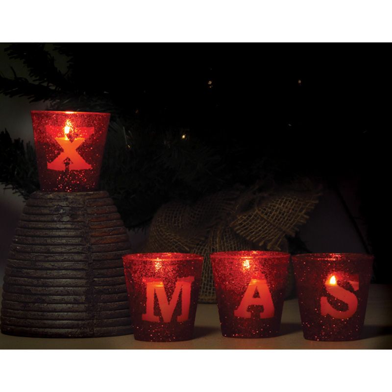 Christmas Magic - 4pcs Xmas Tealight Candle Holders 6.5cm - Red