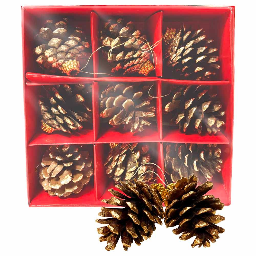 Christmas Magic - 9pcs Pine Cone Natural 4.5cm - Brown