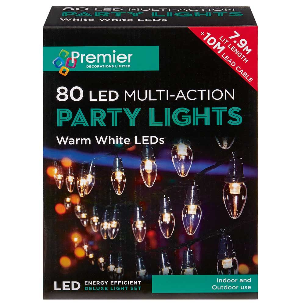 حبل مضيء 80 LED لون أبيض من ماركة بارتي زون