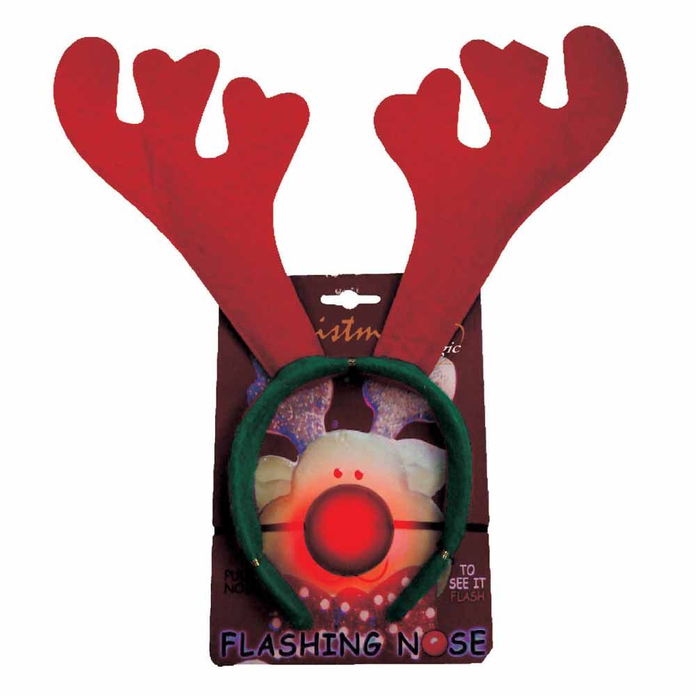 Christmas Magic - Tiara Antlers With Flashing Nose - Red