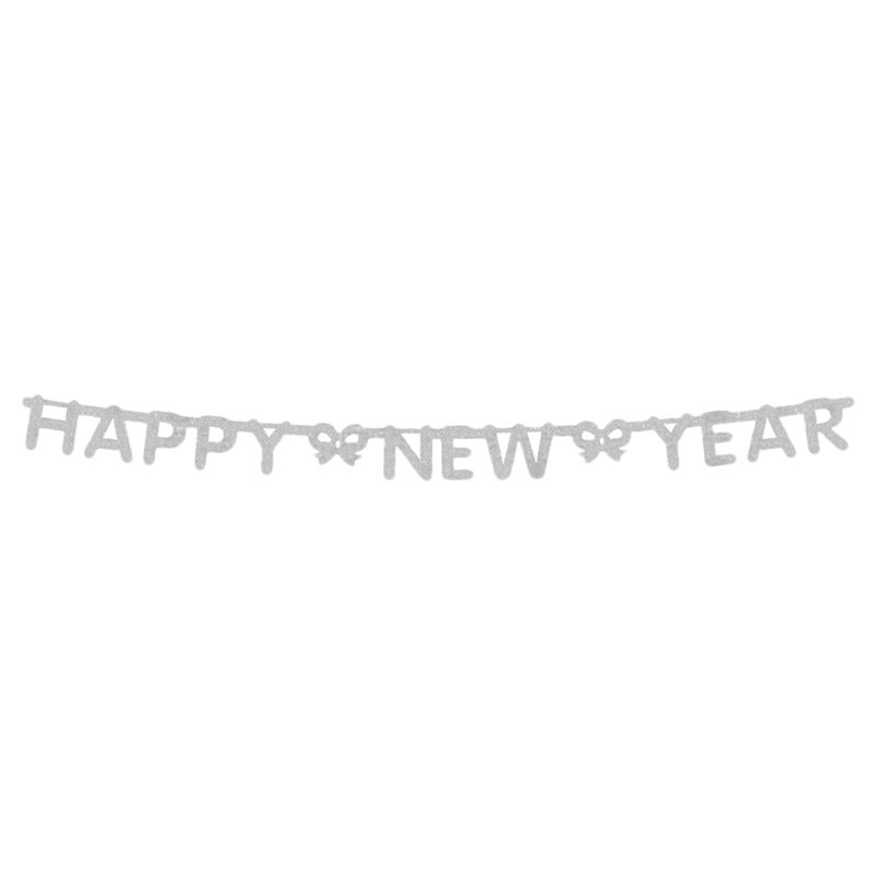 Party Time - Silver Glittered Print New Year Banner - 5-inch