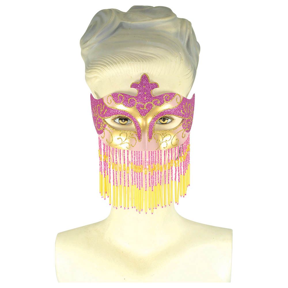 Party Magic - Harem Girl Beaded Mask - Pink & Gold