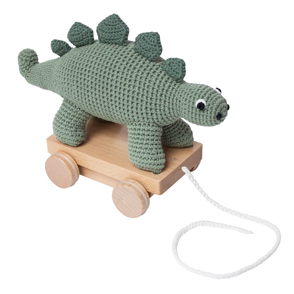 Sebra - Crochet Pull-Along Toy Dino - Green